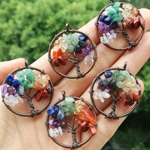 7 Chakra stone Tree of life Pendant Energy Healing beads Amulet Reiki Yoga
